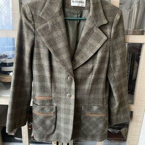 Women's Classic Plaid Blazer - Green and tan plaid